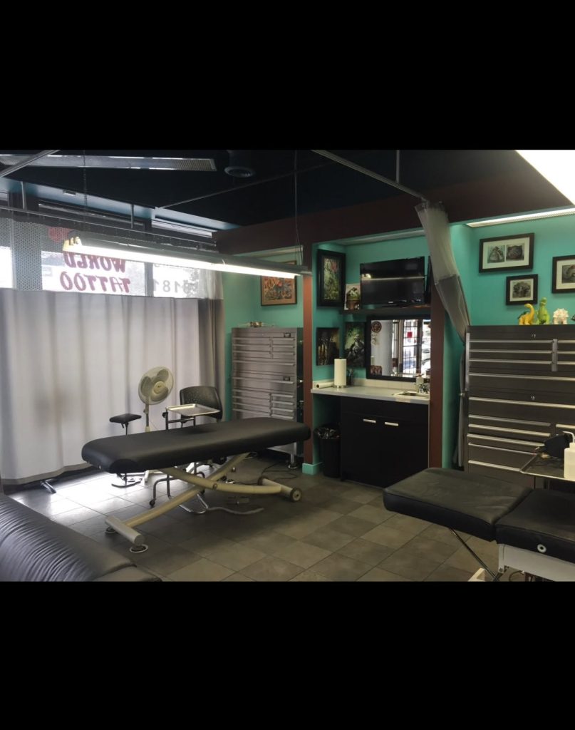 A tattoo station at Strange World, set up and waiting